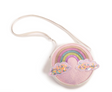 Somewhere Over the Rainbow Purse with colorful rainbow and fluffy clouds featuring sparkly loose glitter embellishments.