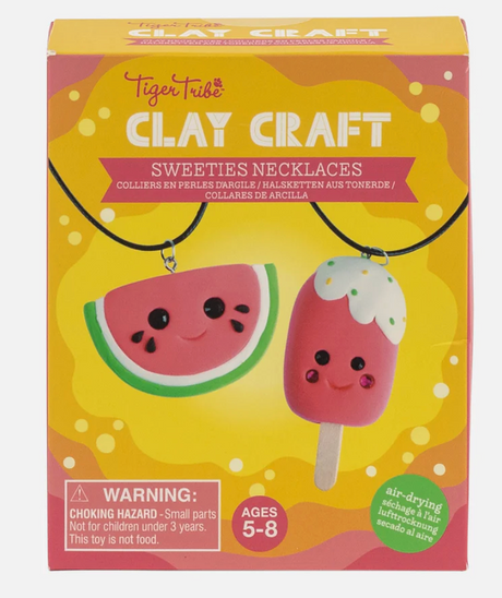 Clay Craft | Sweeties Necklaces kit featuring kawaii watermelon and icy pole pendants for kids ages 5-8.
