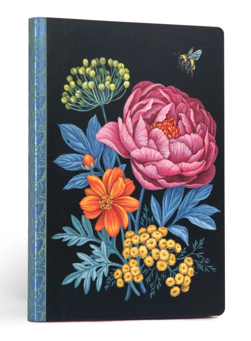 Abundant Bouquet Journal with colorful floral art by Vasilisa Romanenko and gilded edges on a dark cover.