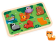 Chunky Forest Wooden Puzzle with 7 colorful wooden animal pieces on a green forest-themed board for toddlers 18 months+