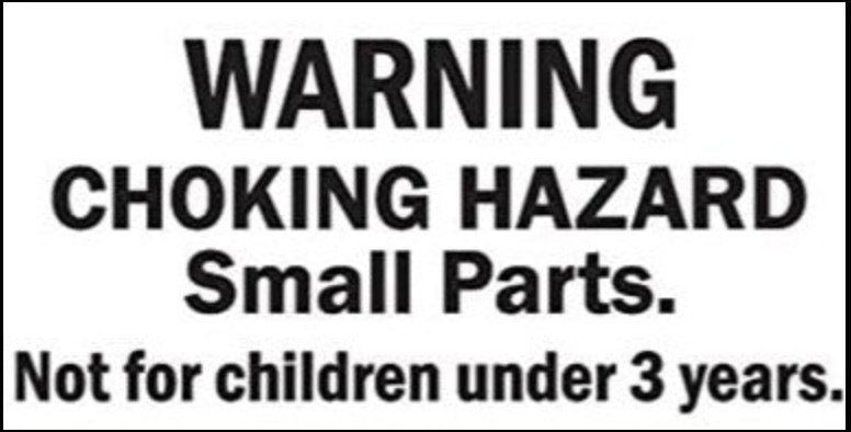 Warning label indicating choking hazard due to small parts, not for children under 3, related to Sam & Julia | DIY Furniture Kit: Kitchen.