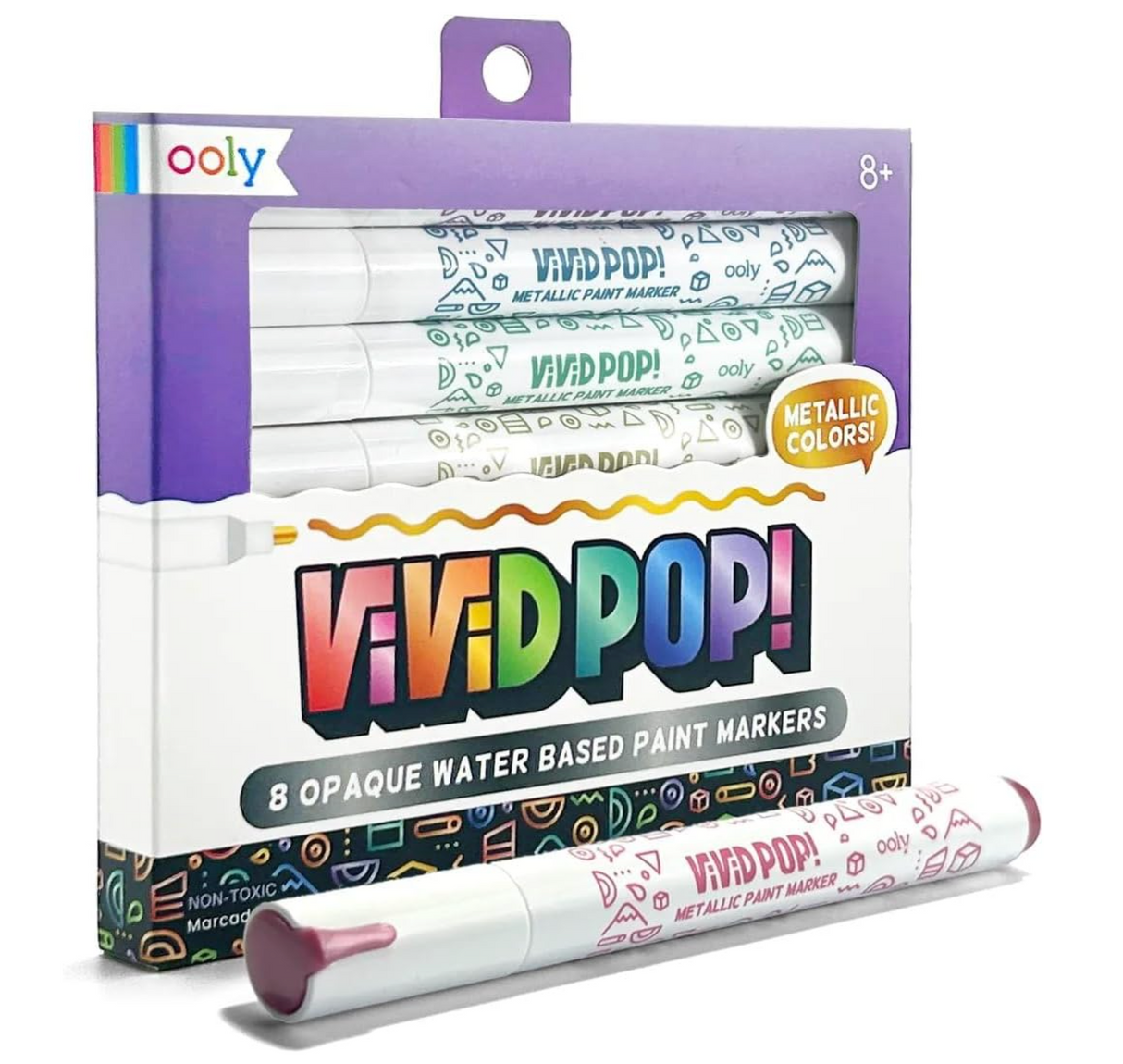 Vivid Pop! Paint Markers | Metallics set with eight vibrant water-based acrylic paint markers for multi-surface art.