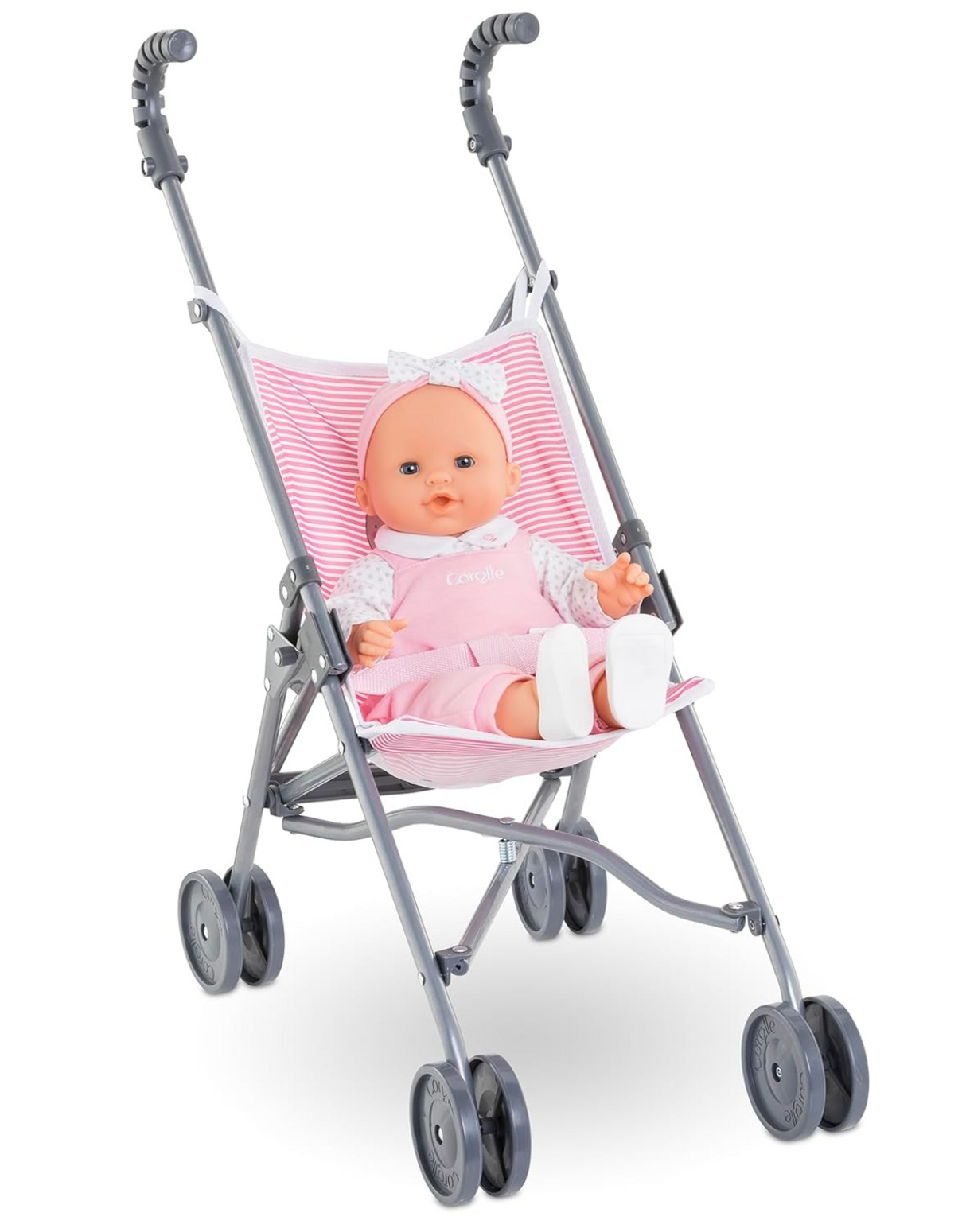 Stroller Umbrella Pink Stripe not shown but designed as a folding accessory for 14”-17” dolls, perfect for imaginative play.