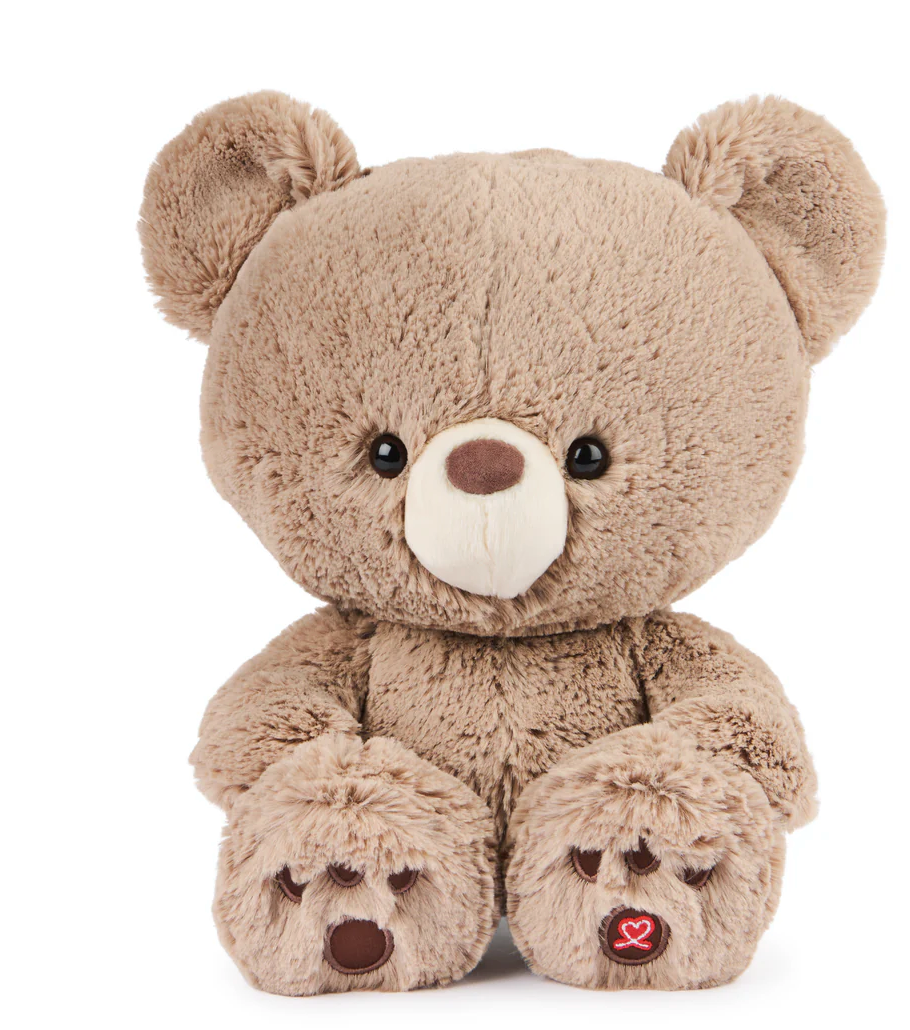 Teddy Bear Kai Forever Friends with oversized head, embroidered paw pads, and soft taupe plush for cuddles.
