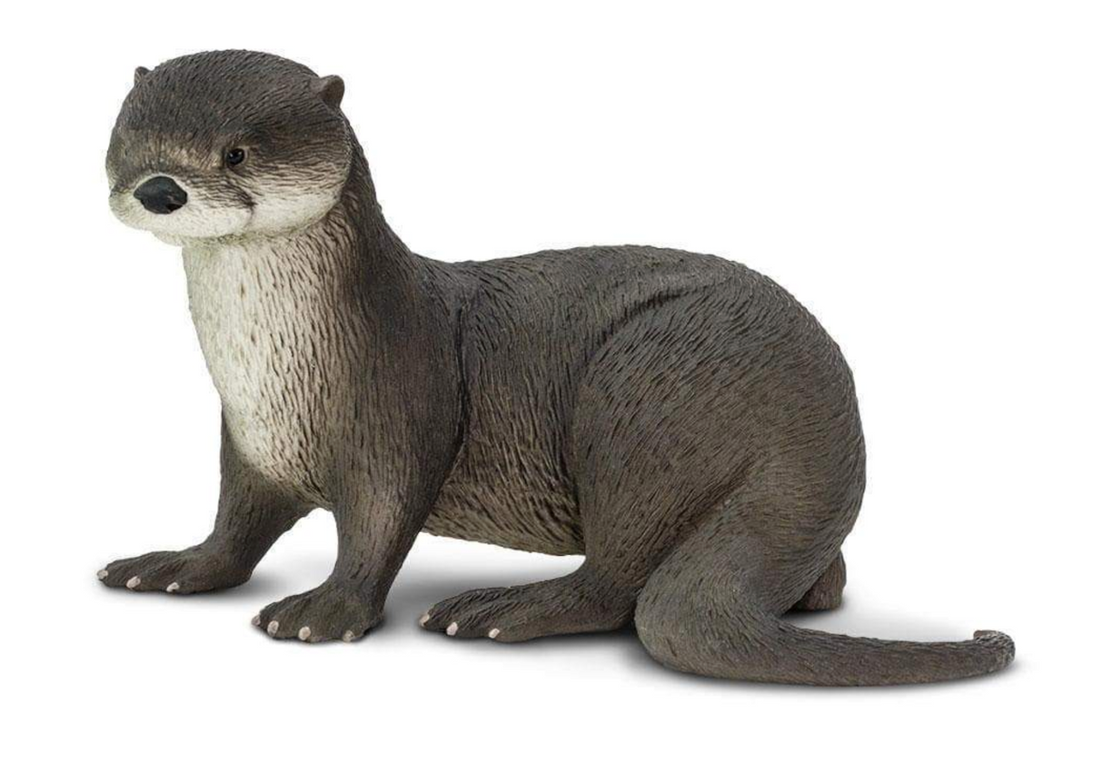 River Otter figurine showing realistic dark brown fur with off-white chest and face, measuring 5.5 by 4 inches.