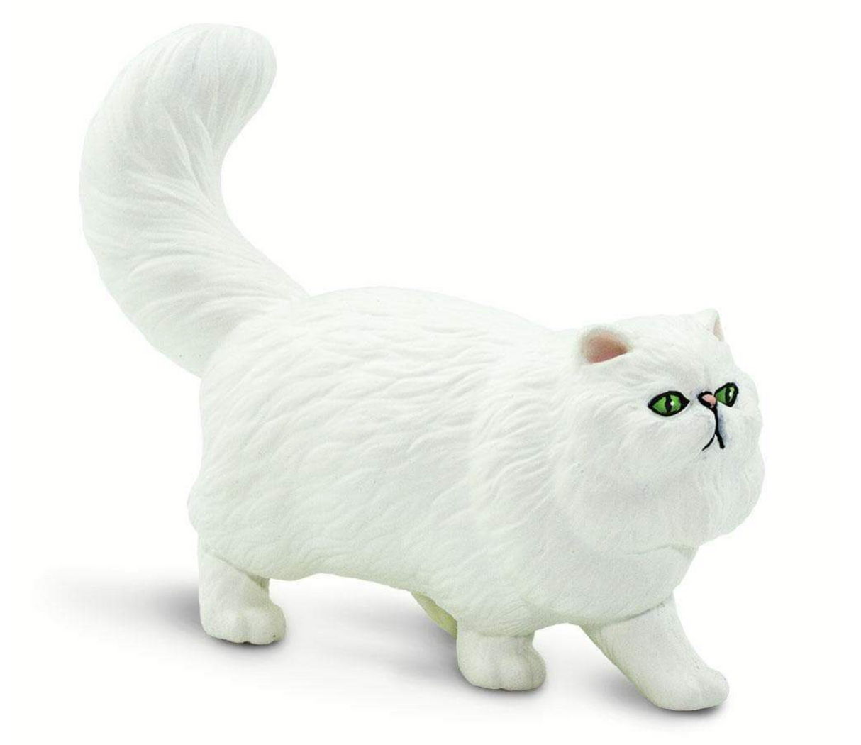 Persian Cat figure with fluffy white fur, green eyes, and detailed bushy tail, capturing the breed’s signature look.