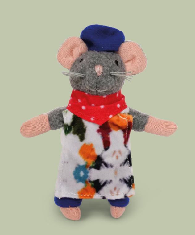 Sam & Julia | Artist soft mouse plush toy dressed in colorful outfit and blue hat for children 18m+