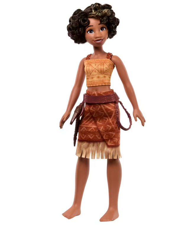 Disney Moana 2 Loto doll in travel outfit with articulated limbs and detailed toolbelt for imaginative ocean adventures.
