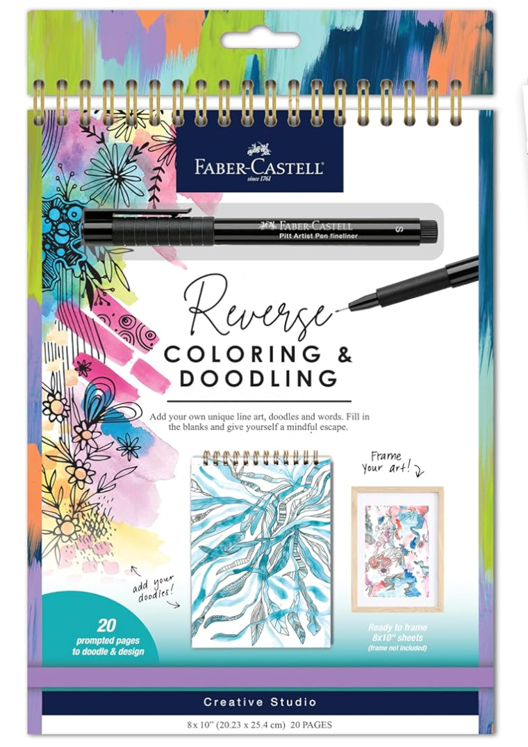 Reverse Coloring & Doodling | Brights spiral-bound book with superfine Pitt Artist Pen for creative line art.