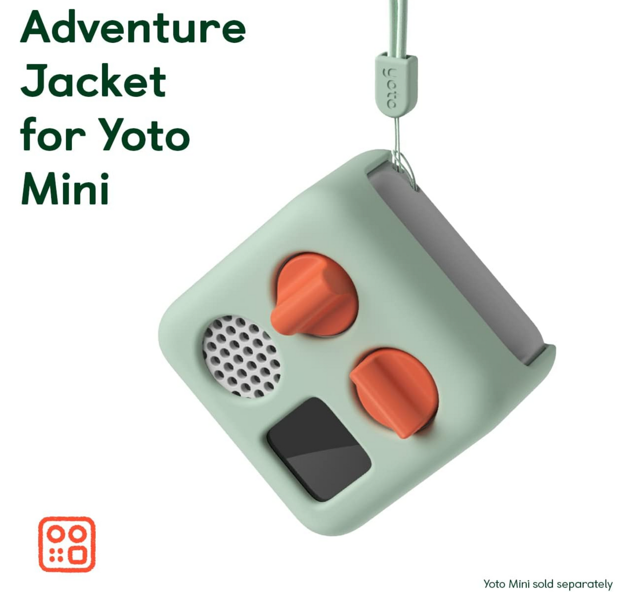 Yoto Mini Adventure Jacket | Frog Soup in green silicone with lanyard protects Yoto Mini from bumps and daily wear.