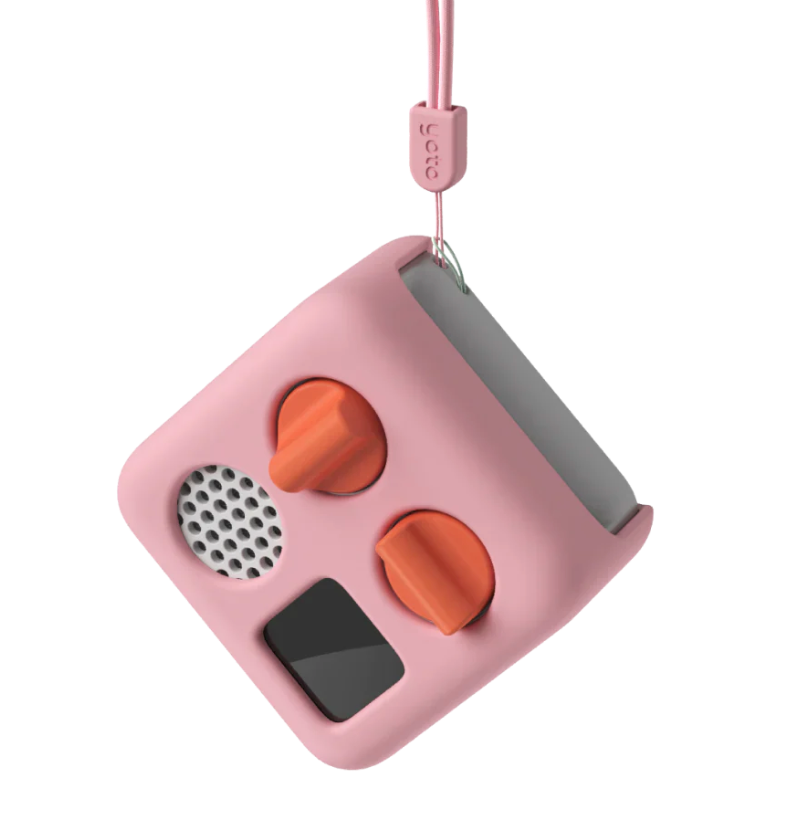 Yoto Mini Adventure Jacket | Think Pink in silicone with wrist lanyard to protect and carry Yoto Mini safely.