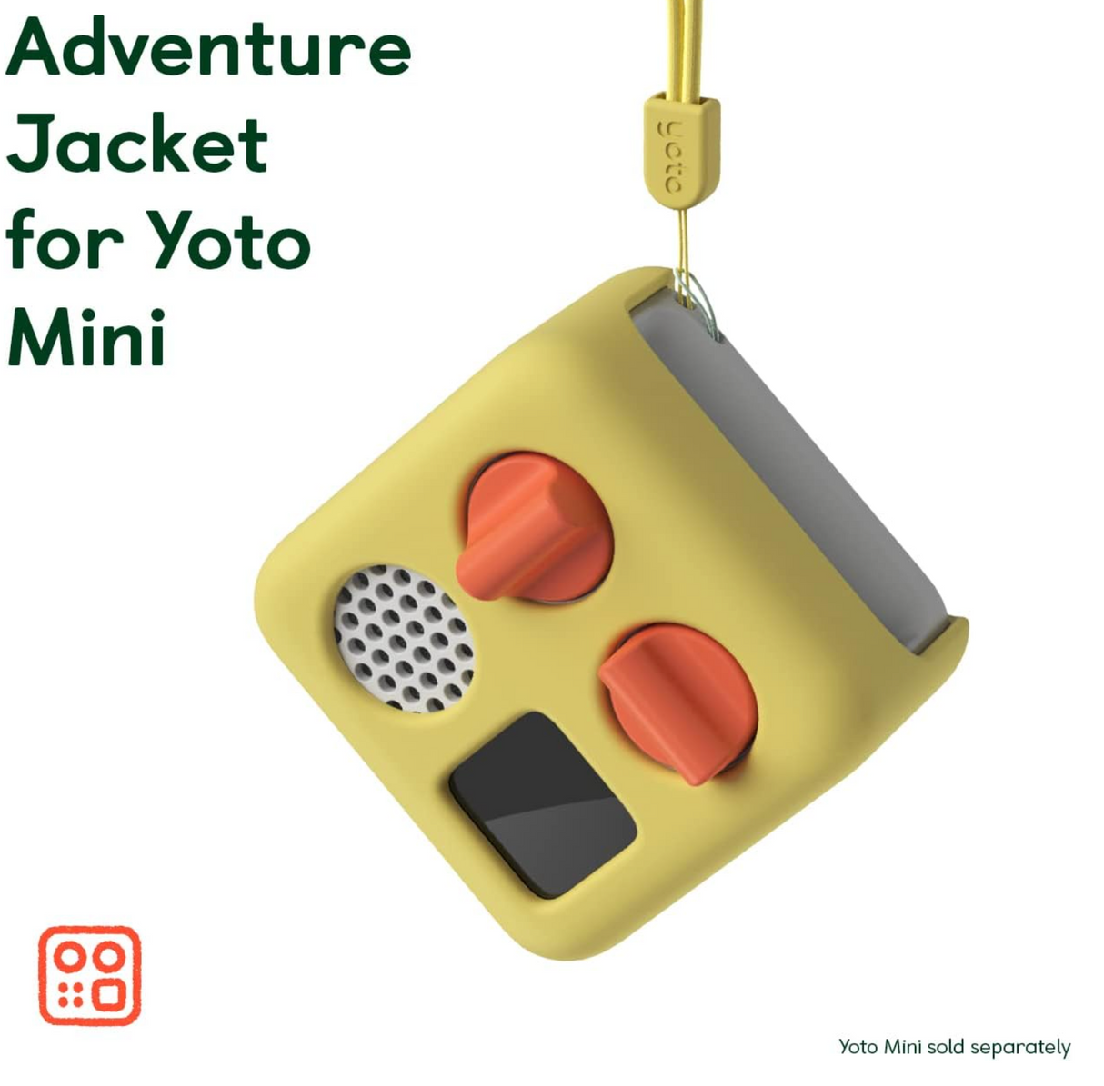 Yoto Mini Adventure Jacket | Sweet Corn in yellow silicone with wrist lanyard for protecting Yoto Mini device.