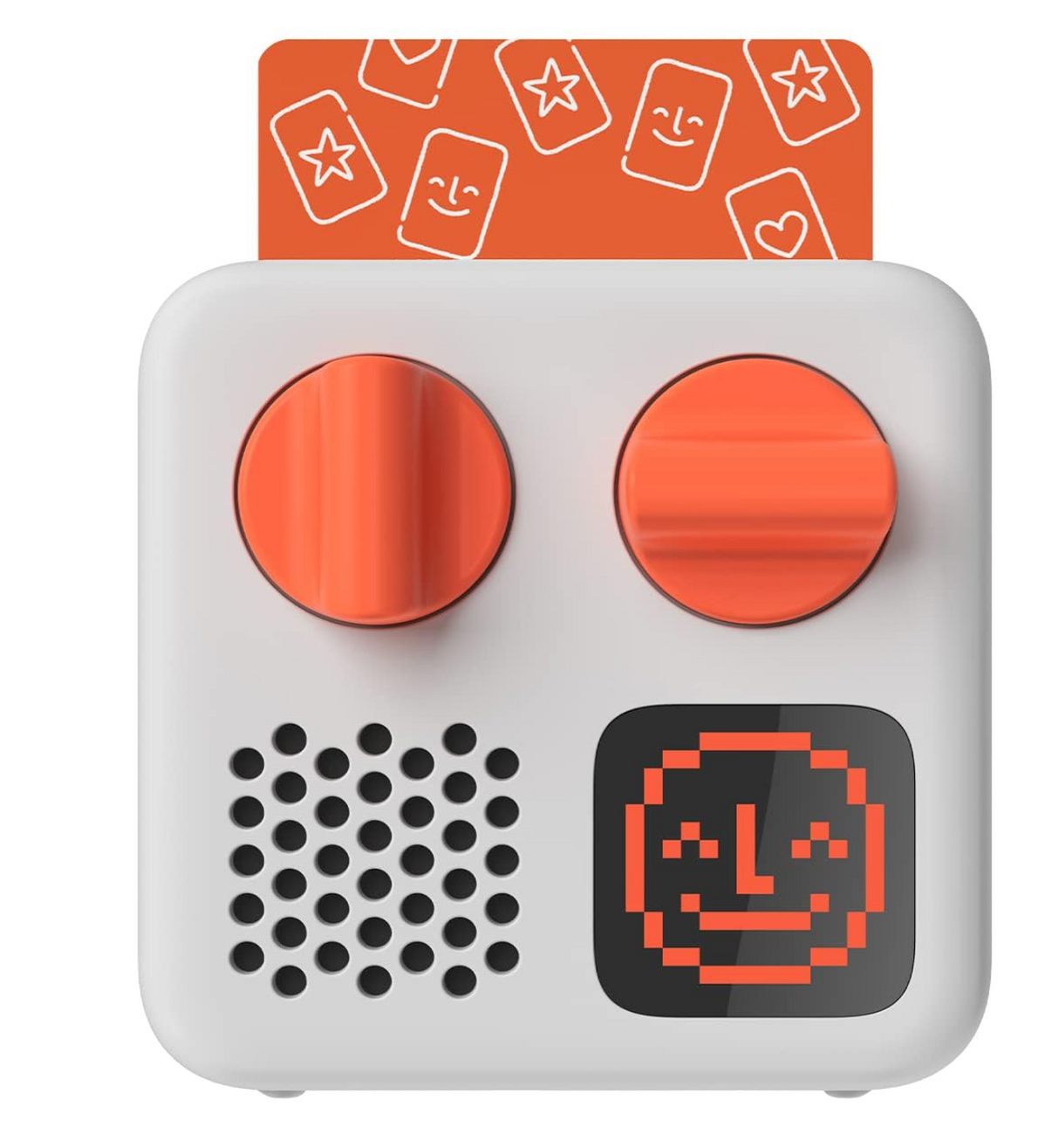 Yoto Mini (2024 Edition) portable kids audio player with physical cards, dials, pixel display, and speaker.