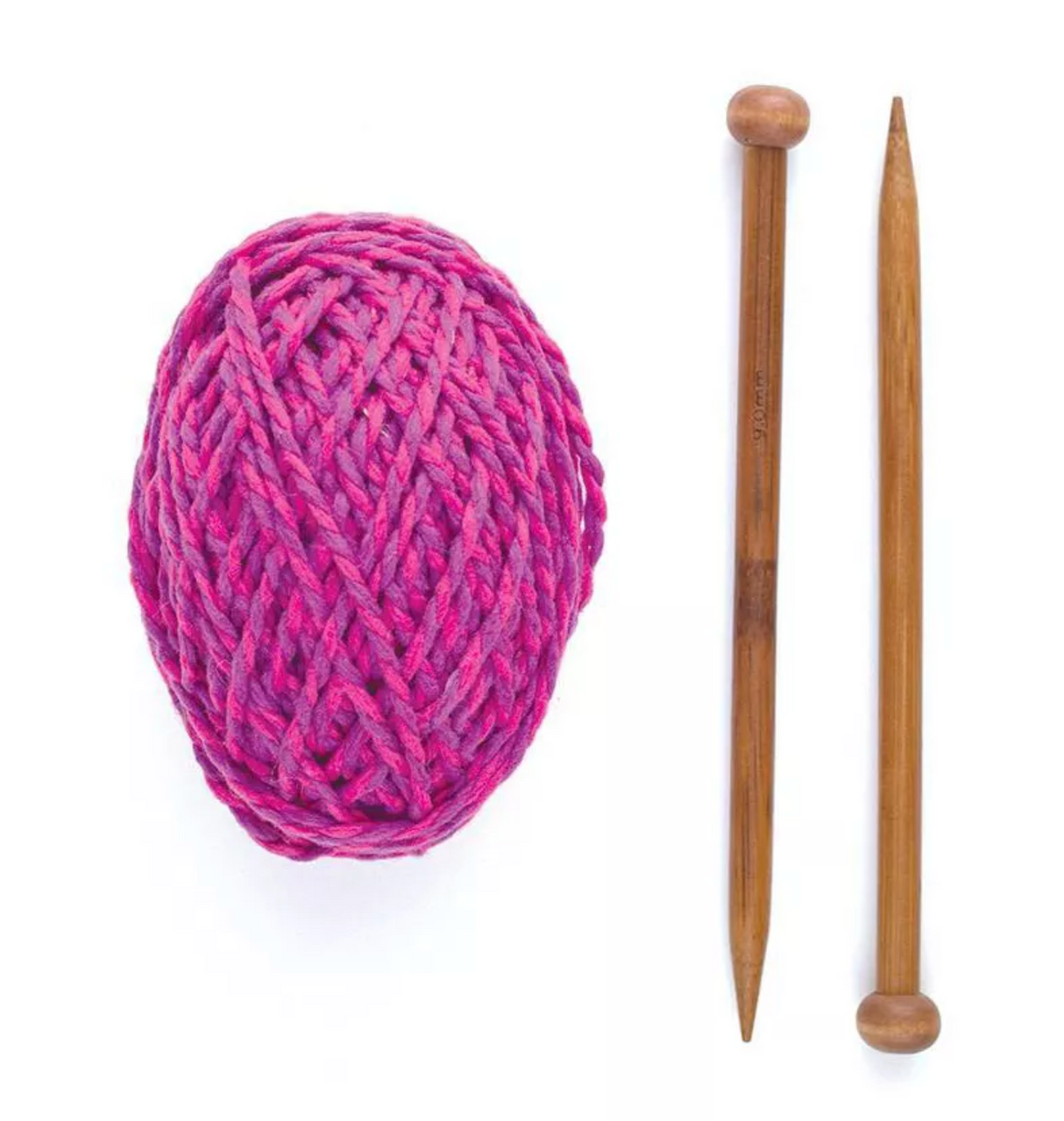 Discover Knitting Scarf Kit | Pink with 100% wool yarn ball and large wooden knitting needles for beginners.