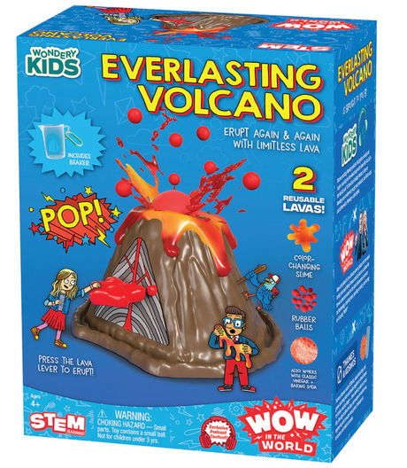 Everlasting Volcano toy erupting with slime lava and foam balls for endless volcano experiments and STEM learning.