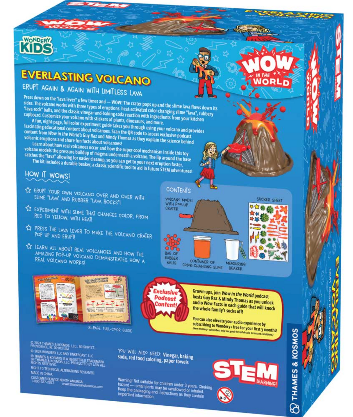 Everlasting Volcano toy box featuring slime lava, foam lava rocks, stickers, and educational STEM activities for kids.