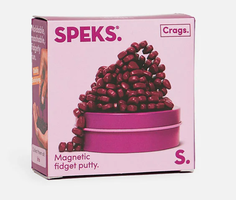 Speks. Matte. Mini Crags. Iris. magnetic fidget putty in small purple tin, malleable and perfect for on-the-go use.