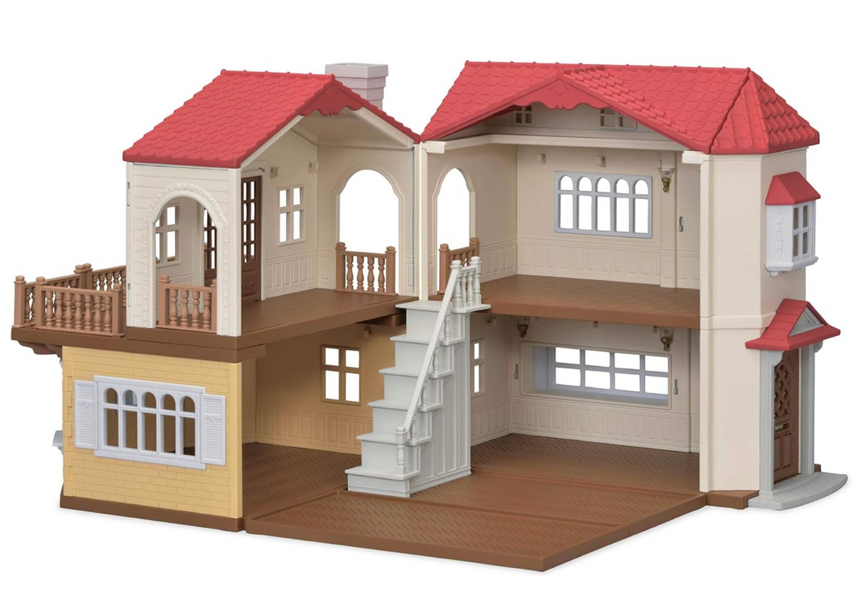 Red Roof Country Home dollhouse with removable roof, open design, and three-storey play space for Calico Critters.
