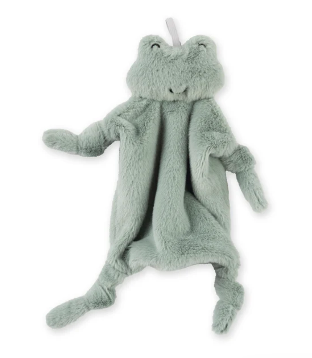 Pacifier Buddy | Freddie the Frog plush toy with universal pacifier loop, soft and cuddly for babies 0 months and up.