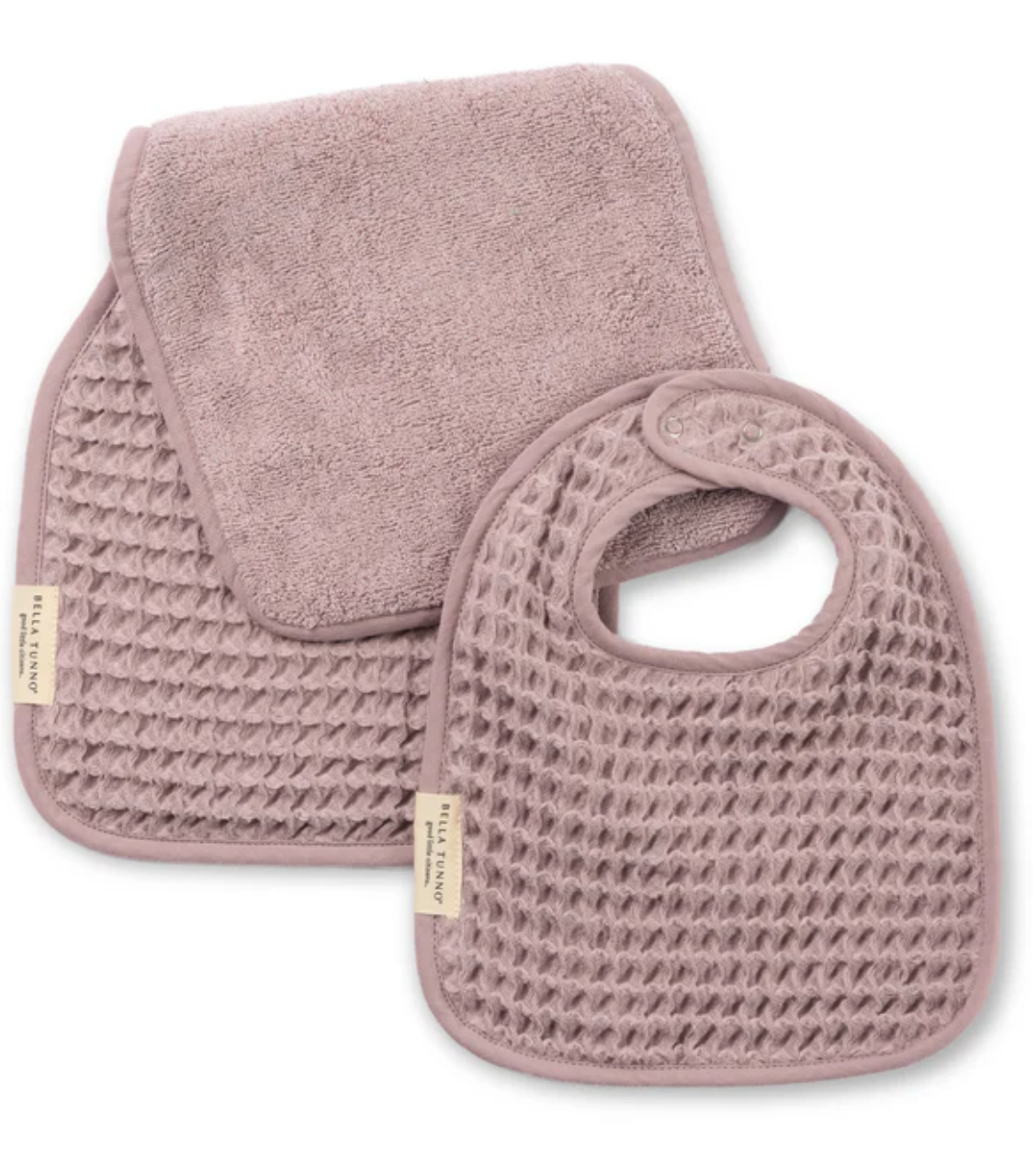 Reversible Bib + Burp Set | Orchid in soft orchid color with waffle weave and absorbent terry fabric for baby.