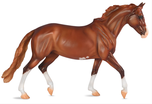 Calista | Brick & Mortar Limited Edition model horse with chestnut sabino coat, high stockings, and a blaze.