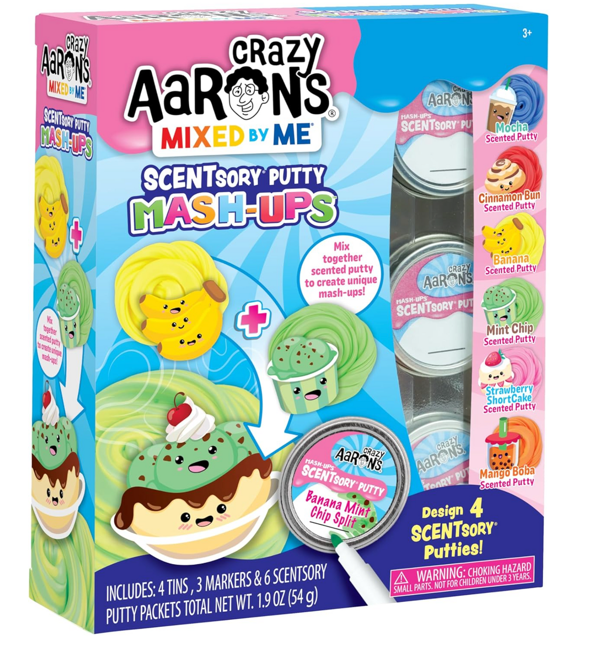 Mixed by Me Mash-Ups Thinking Putty kit with six scented putties, four tins, and markers for creative mash-ups.