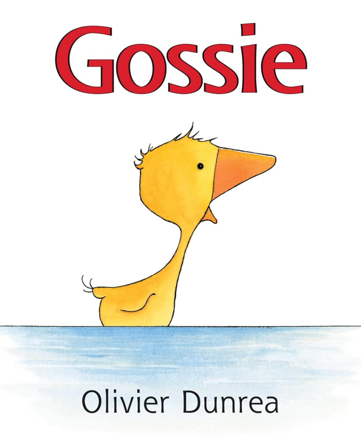 Illustration of a yellow gosling in water from the book My First Gossie by Olivier Dunrea for toddlers age 1+.