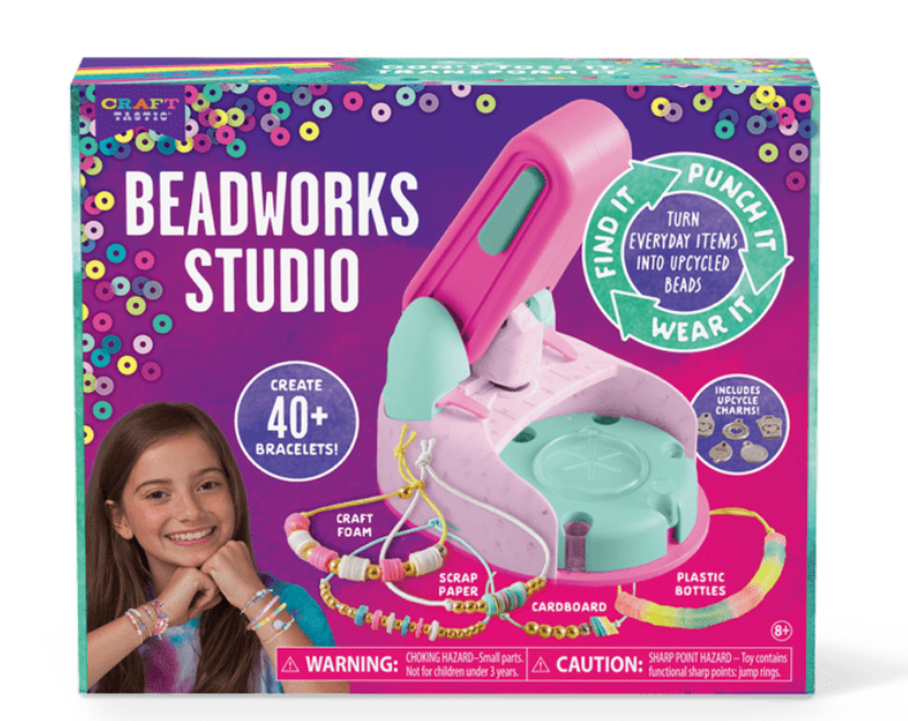 Beadworks Studio punch tool kit for creating upcycled beads from craft foam, paper, and plastic bottles.