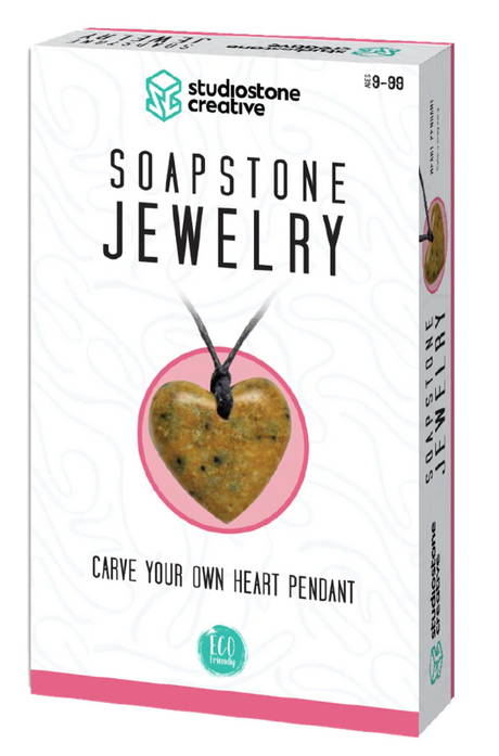 Soapstone Jewelry Kit | Heart with eco-friendly materials to carve and polish your own heart pendant necklace craft set.