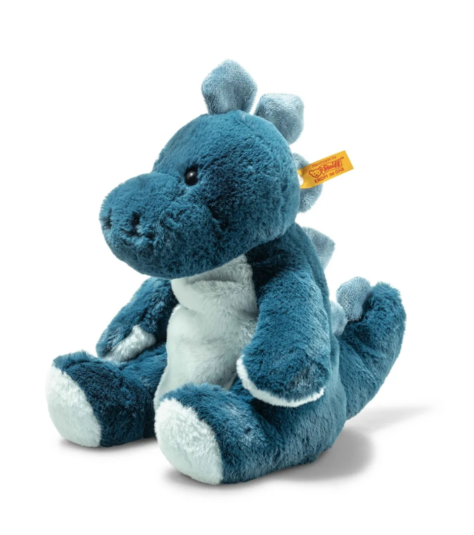 Stegosaurus Spott plush toy in soft blue hues, cuddly and perfect for children aged 3 and up.