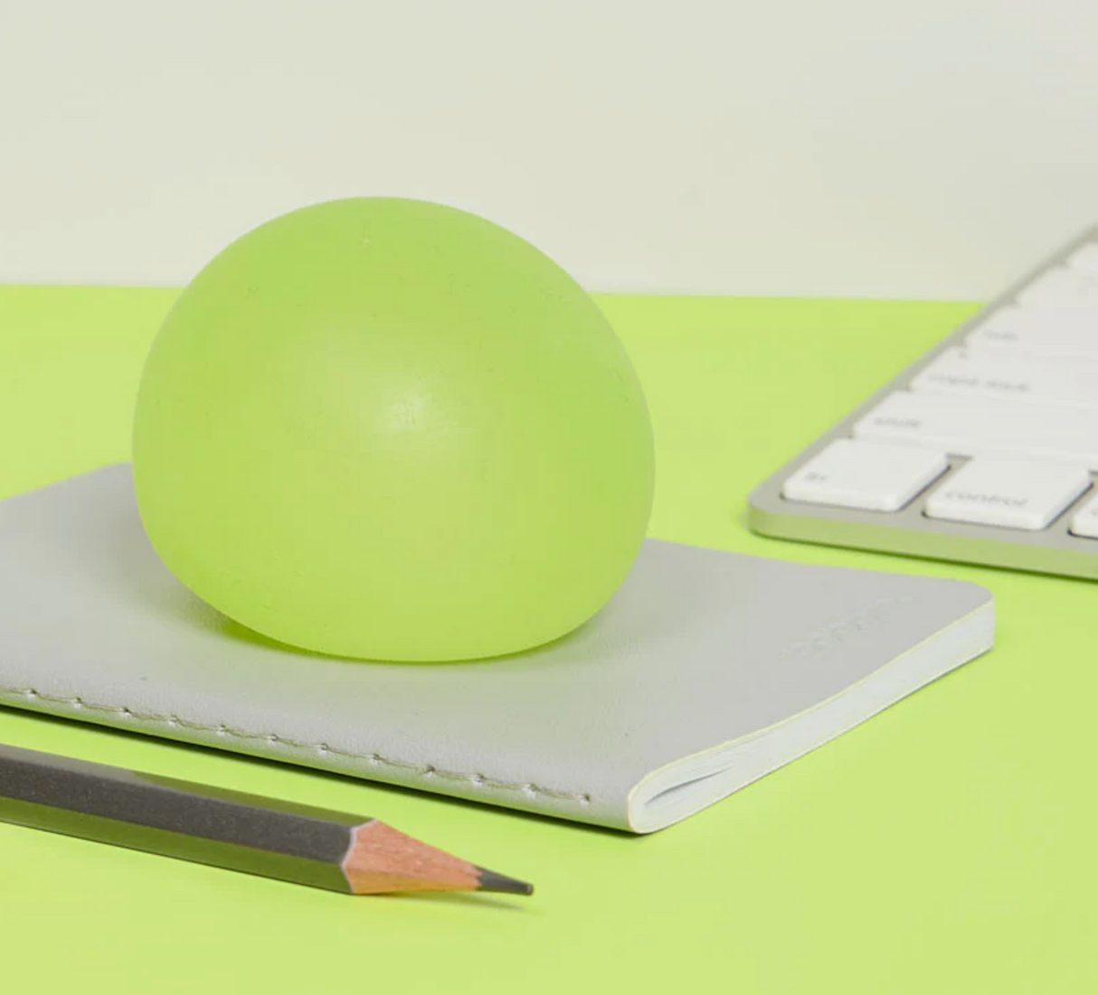 Speks. Gump Algae is a soft, squishy stress ball with gooey gel filling, perfect for clean, mess-free stress relief.