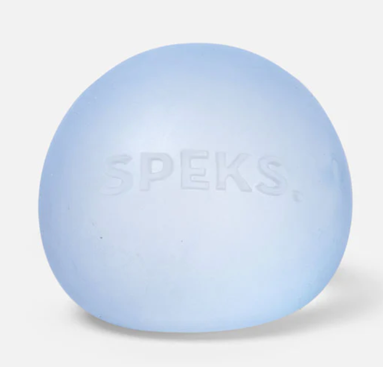 Speks. Gump Dew stress ball with soft outer shell and gooey gel filling for a clean, squishy, and satisfying squeeze.