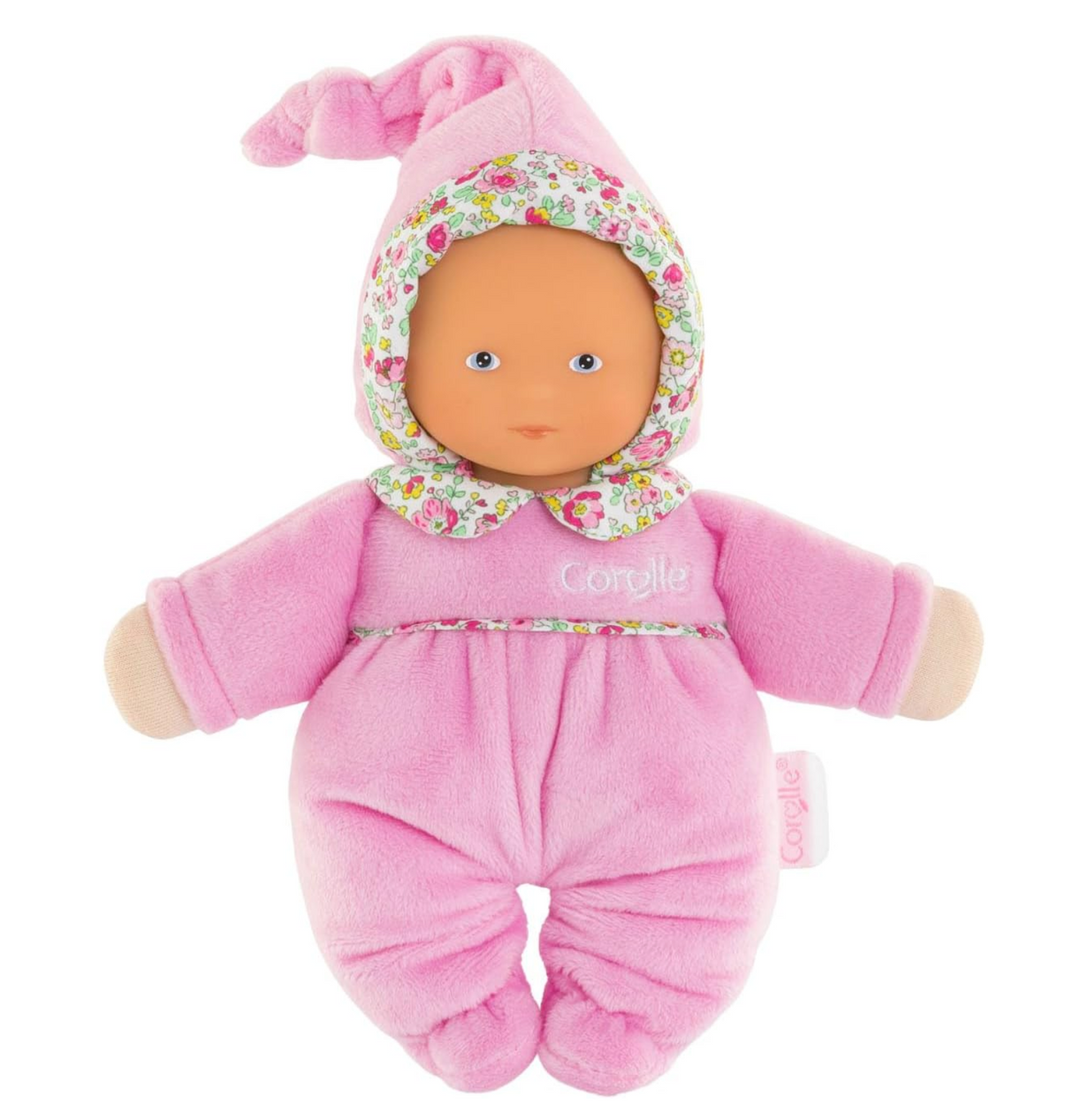 Babidoux Blossom Garden soft baby doll in pink outfit with bonnet, cuddly fabric and realistic vinyl face.