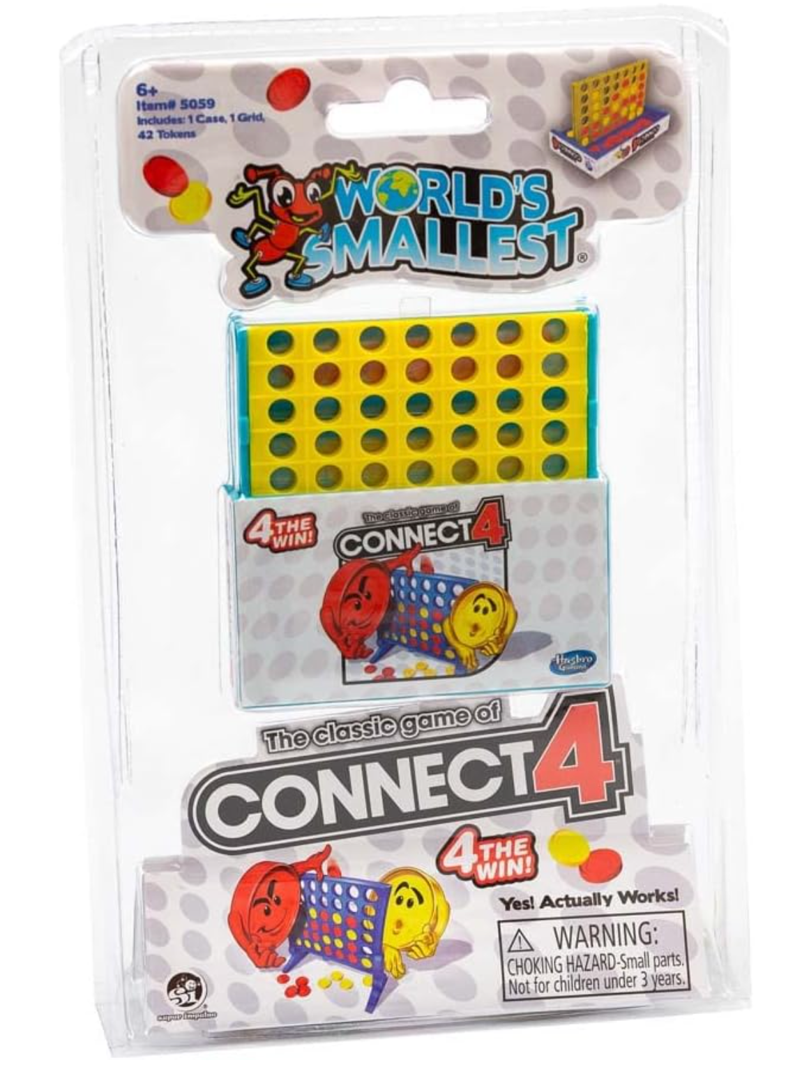World's Smallest Connect 4 travel game in compact case with grid and 42 tokens for on-the-go fun.