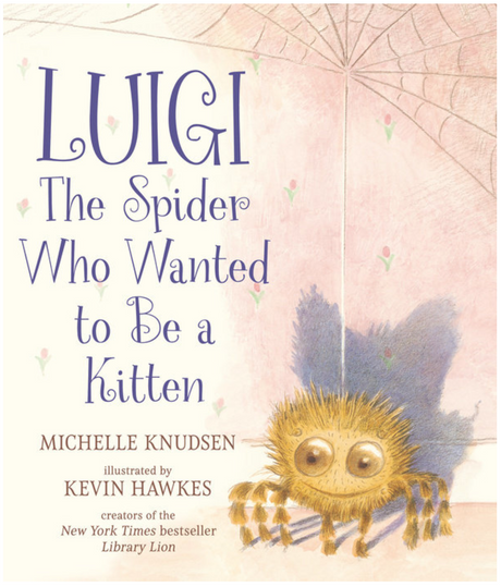 Cover of Luigi the Spider Who Wanted to be a Kitten showing a smiling spider casting a kitten-shaped shadow.