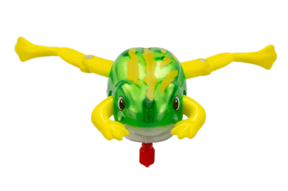 Z Wind Ups | Frog Froggy green and yellow wind-up swimming frog bath toy with extended legs on white background.