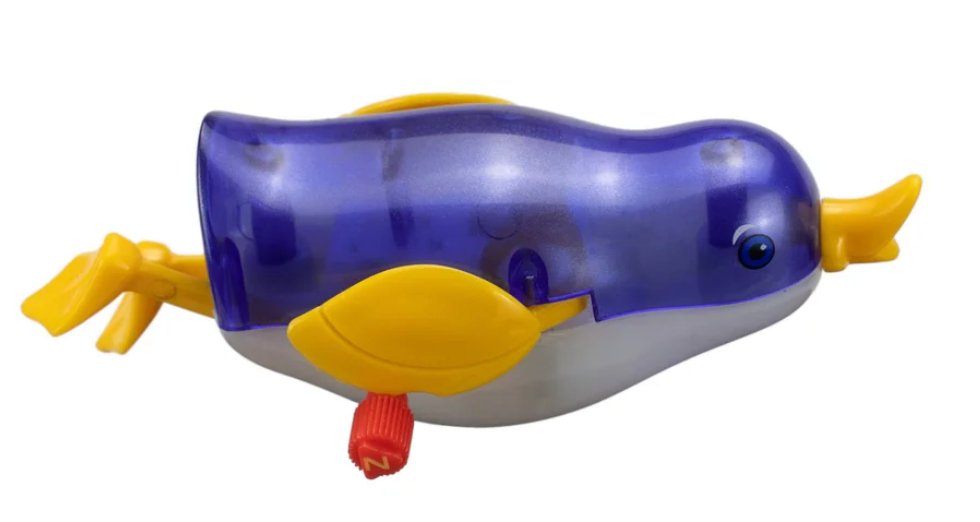 Z Wind Ups | Penguin Priscilla swimming wind-up toy in blue and yellow perfect for water play and kids age 3+