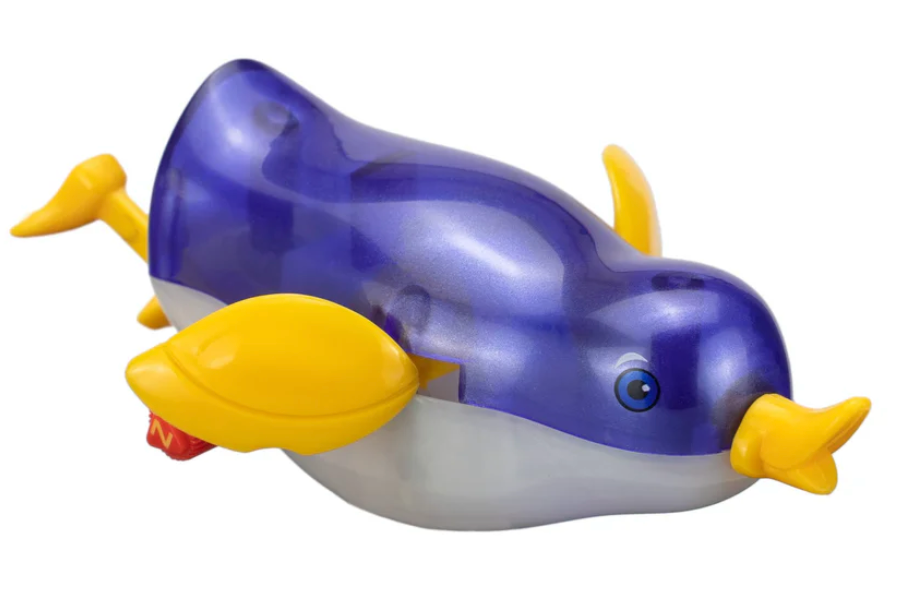 Z Wind Ups | Penguin Priscilla swimming wind-up toy in blue and yellow, designed for water play and bath time fun.