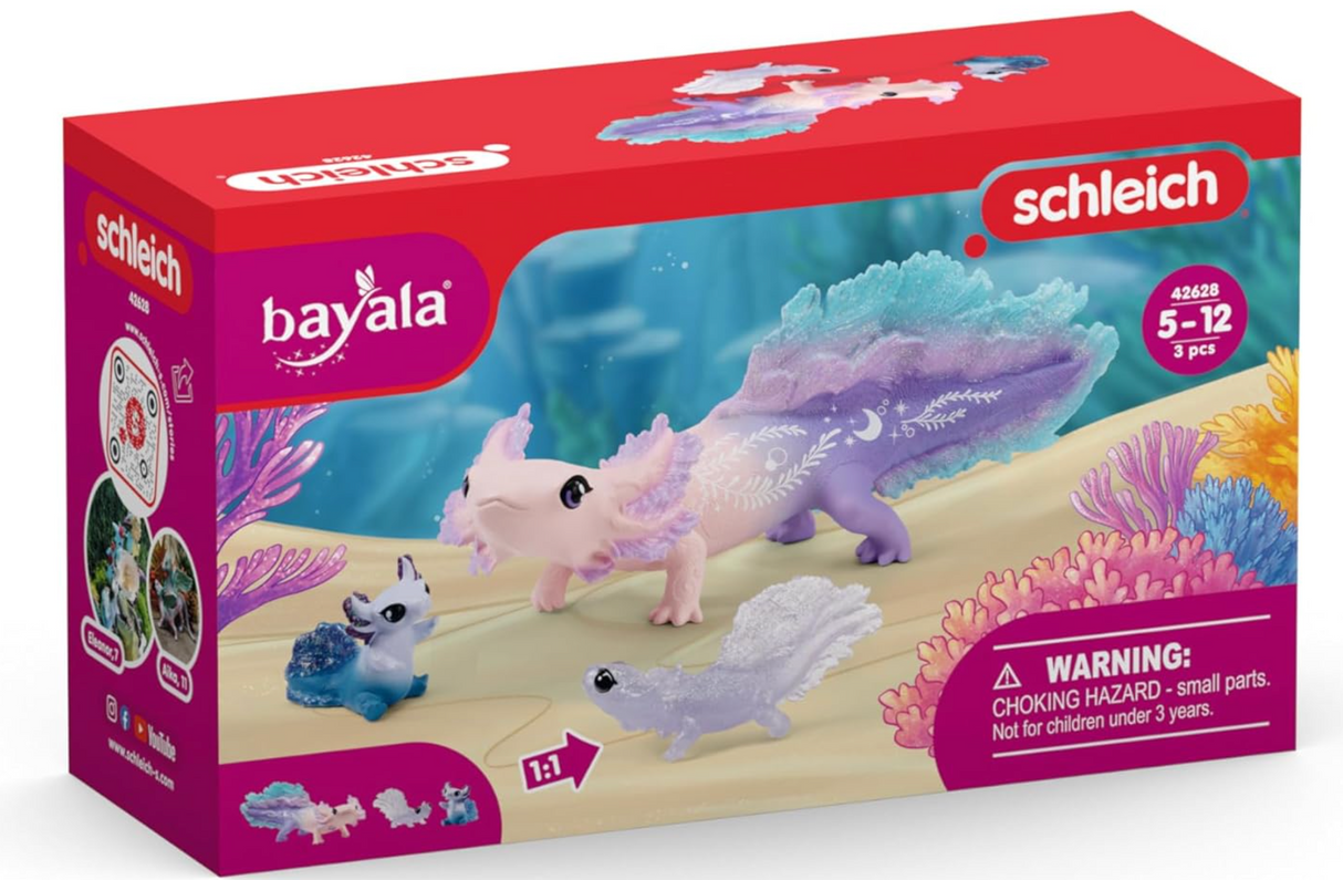 Bayala | Axolotl Discovery Set with three glittering water dragon figures including one large and two small axolotls.