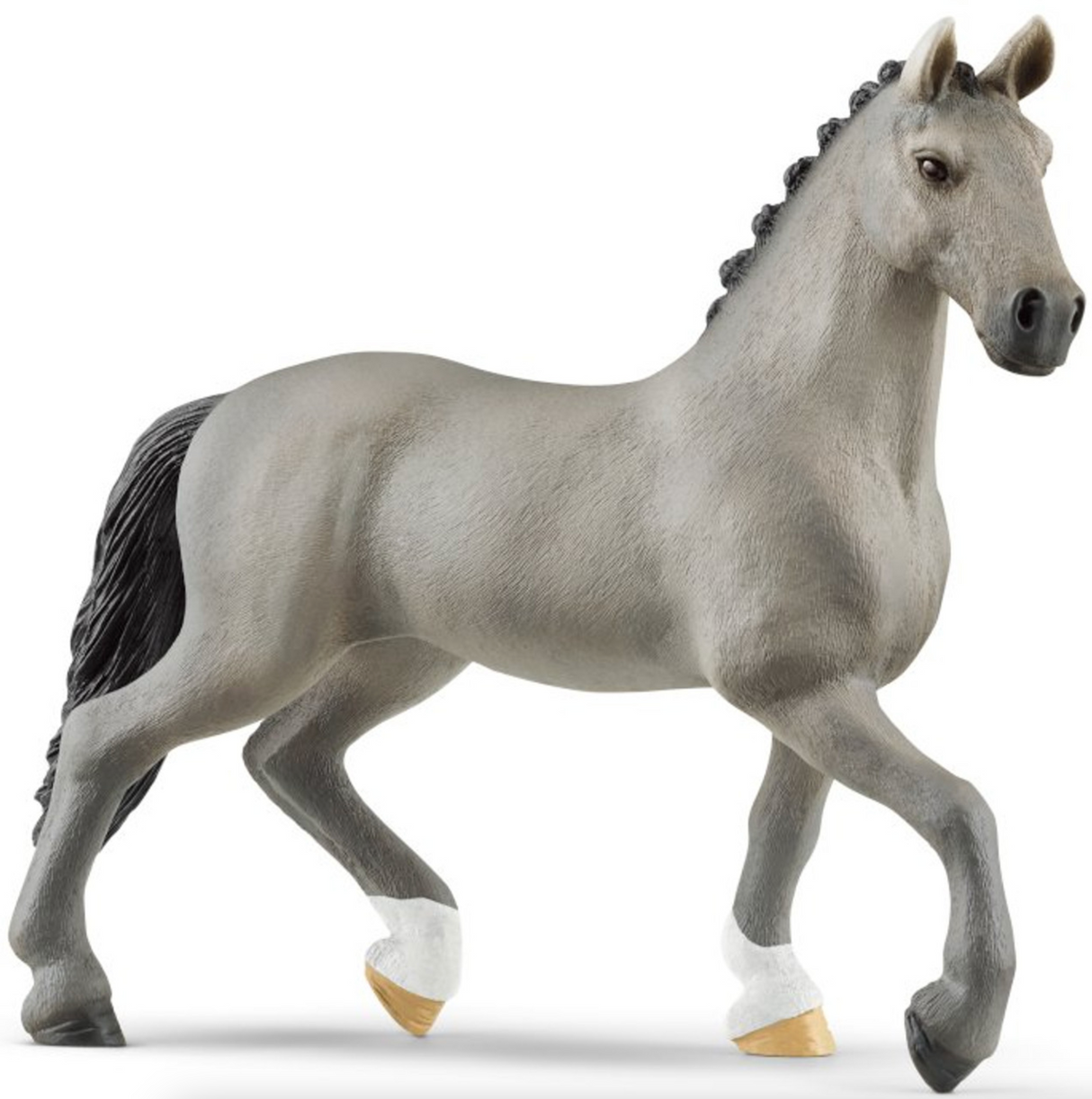 Horse Cheval de Selle Francais Stallion figurine with braided mane and elegant trot ready for show jumping.