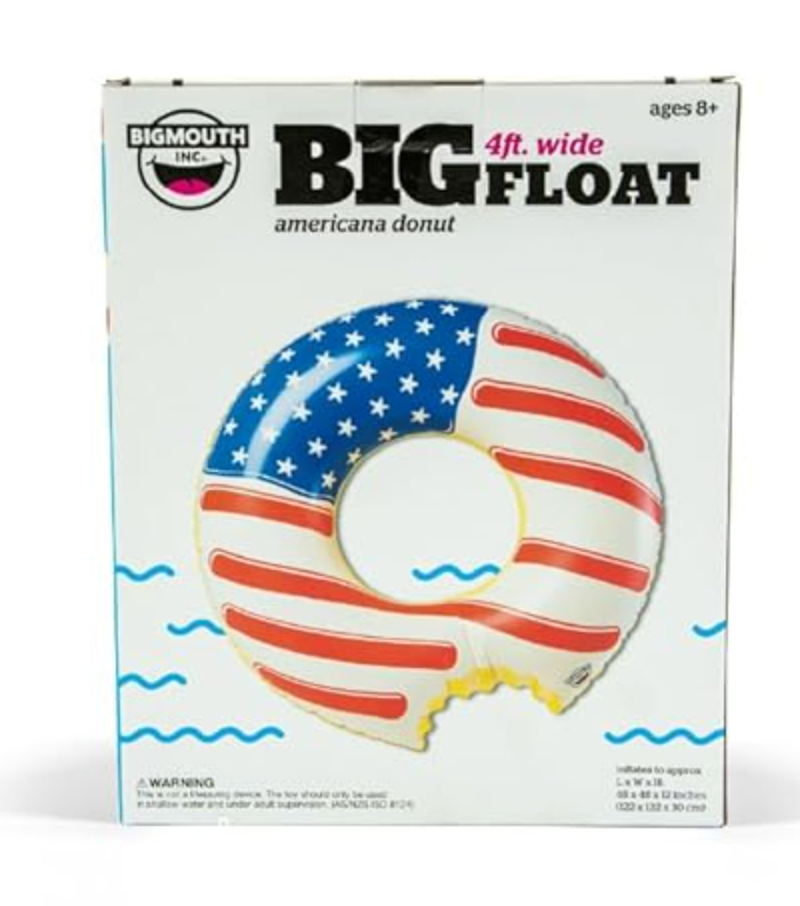 Pool Float | Americana Frosted Donut inflatable swim ring with stars and stripes design, perfect for Fourth of July pool parties.