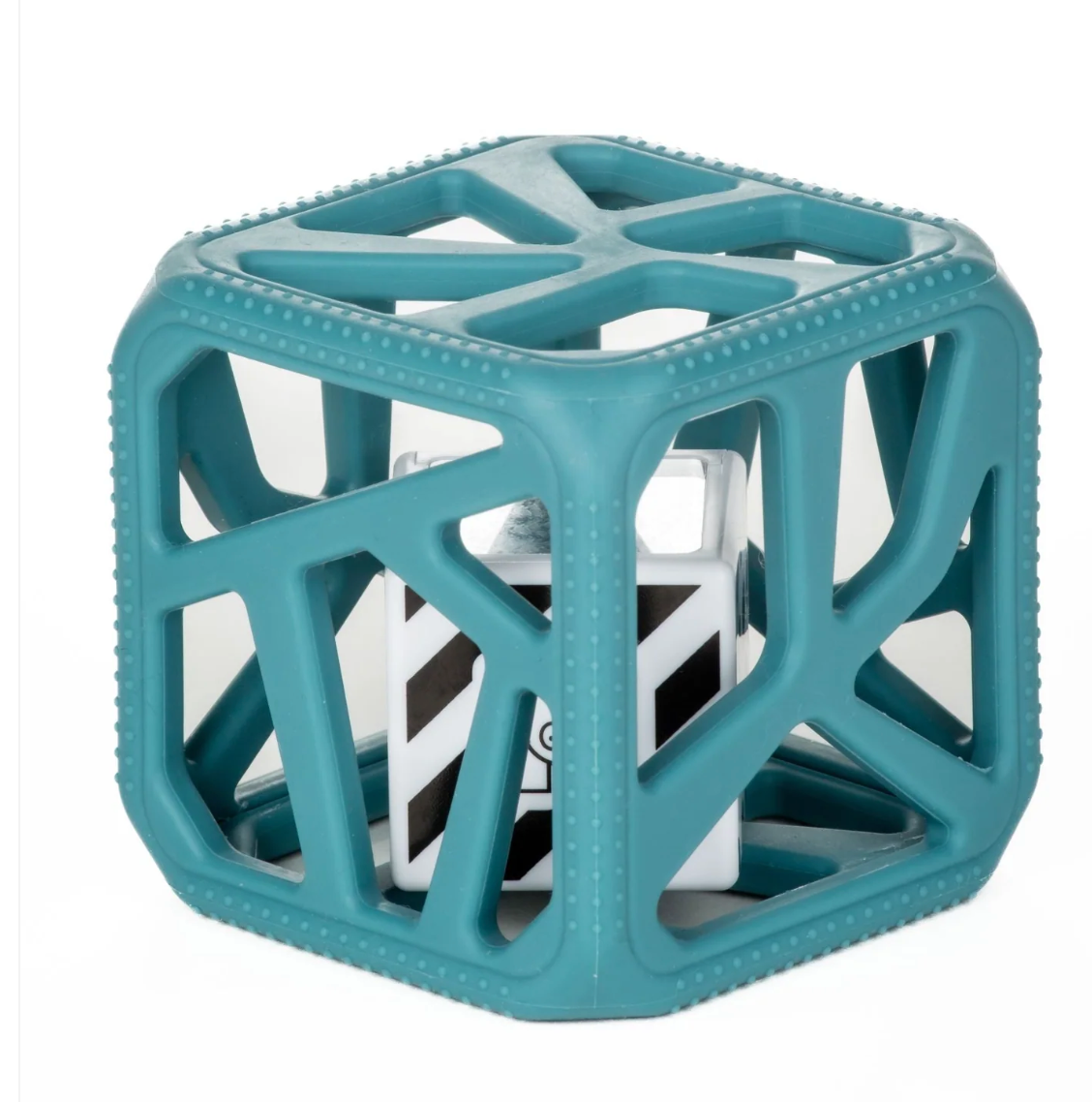 Chew Cube | Turquoise teething rattle with textured edges and geometric design for soothing babies 3 months and up