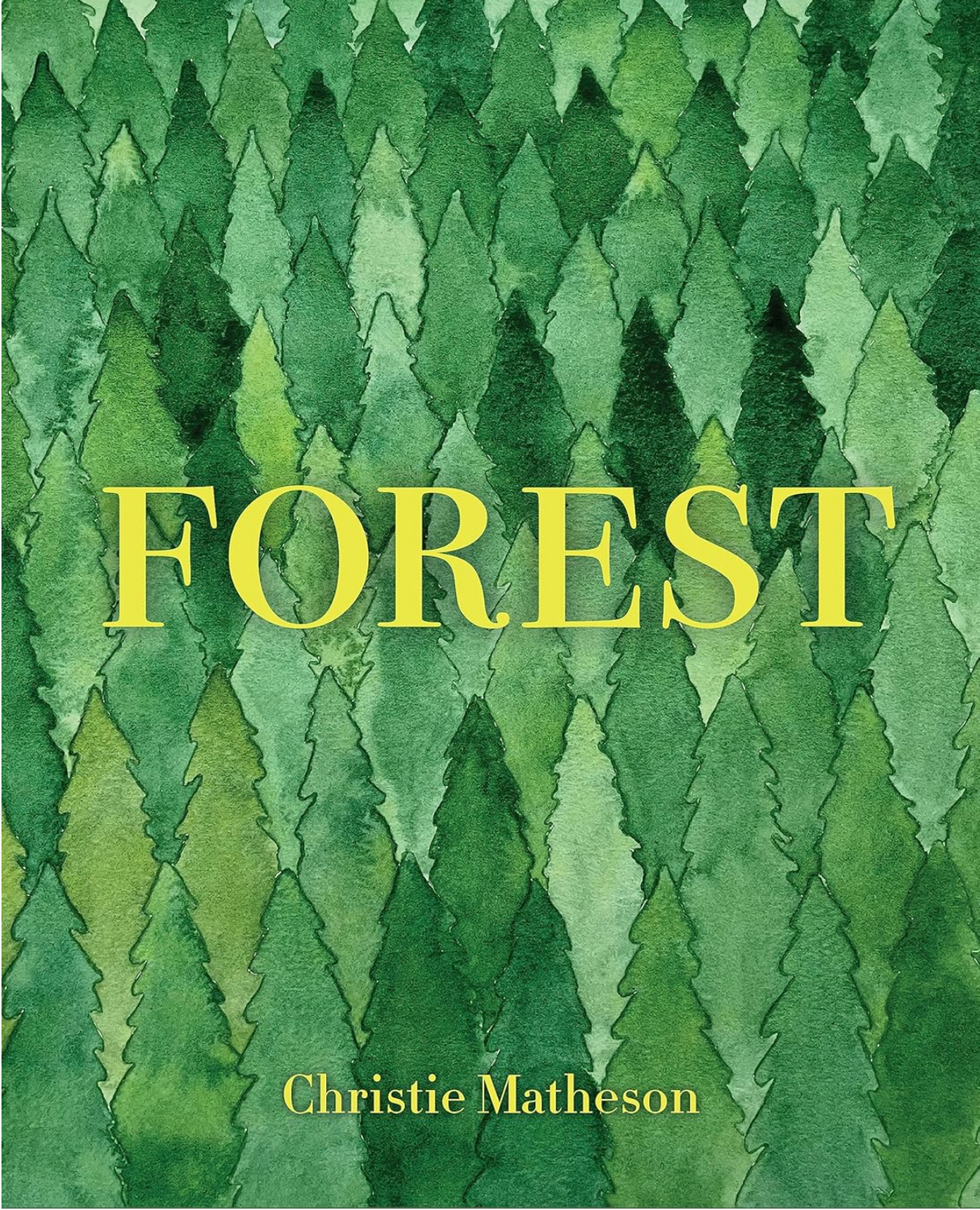 Cover of the children's book Forest featuring an artistic watercolor forest illustration and title in yellow text.