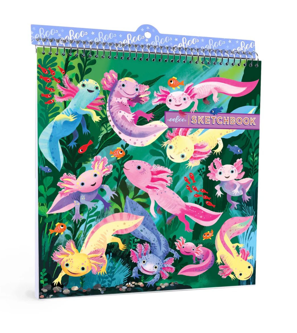 Sketchbook | Axolotl with colorful axolotl illustrations on spiral-bound 6x6 inch notebook for creativity and drawing.