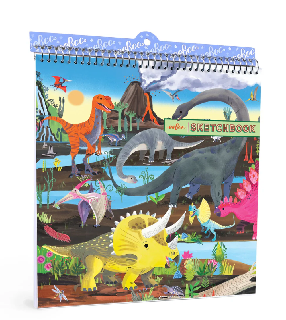Sketchbook | Dinosaurs spiral-bound with colorful dinosaur illustrations on cover, 6x6 inches, durable and creative sketchbook.