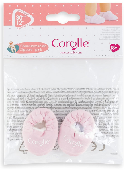 12in Pink Slippers for baby dolls, soft pink fabric slippers that are easy to put on and keep doll’s feet warm.