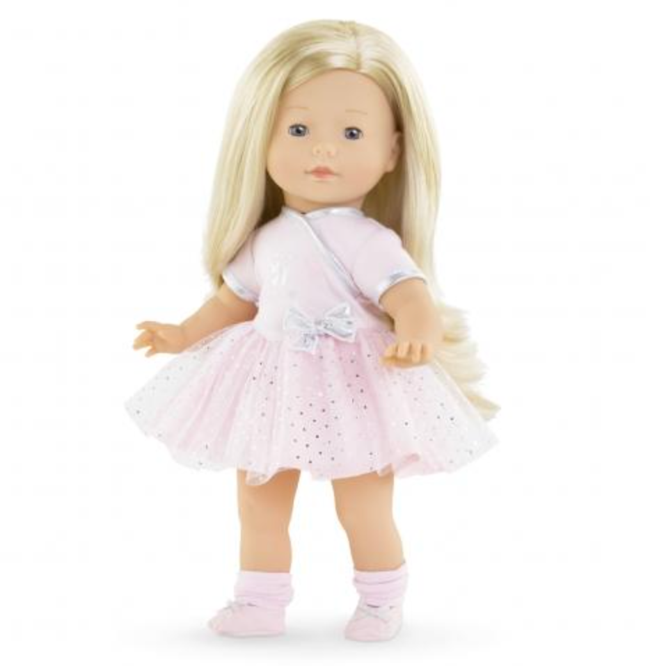 Ma Corolle Constance Ballerina doll with blonde hair, pink tutu dress, and soft vinyl limbs, ready for ballet class.