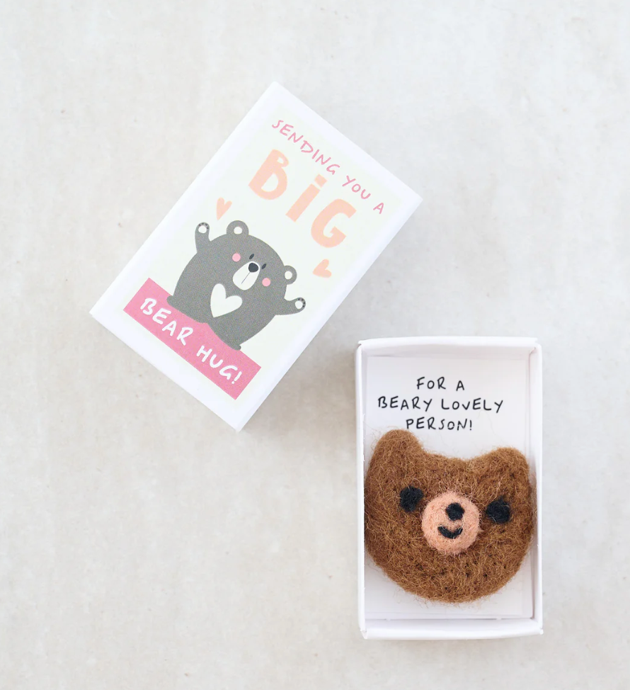 Big Bear Hug Matchbox with handmade wool felt bear and heartfelt message for a beary lovely person gift.