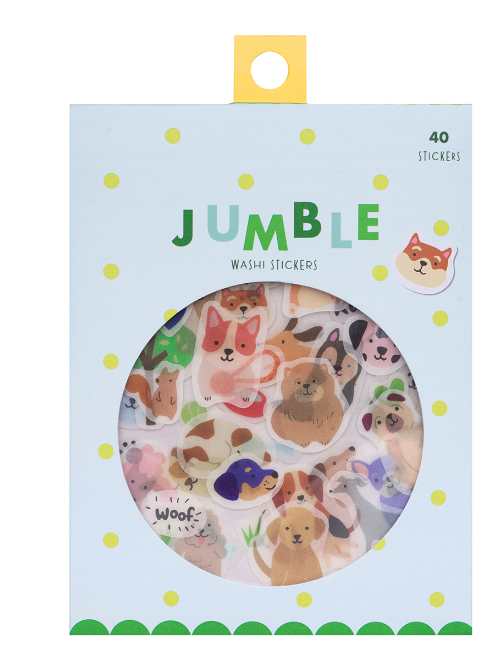 Jumble Washi Stickers | Dogs featuring colorful puppy designs in a fun, gift-ready package with 40 stickers on 3 sheets.