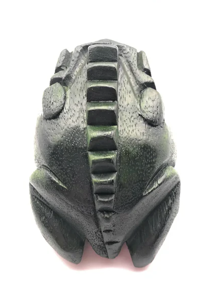 Wooden Croaking Frog | 3in Green, a green waxed wooden percussion toy that croaks when rubbed with striker.